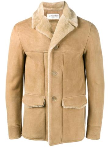 Saint Laurent Classic Caban Coat, Men's, Size: 52, Nude/neutrals, Sheep Skin/shearling/cupro/cotton