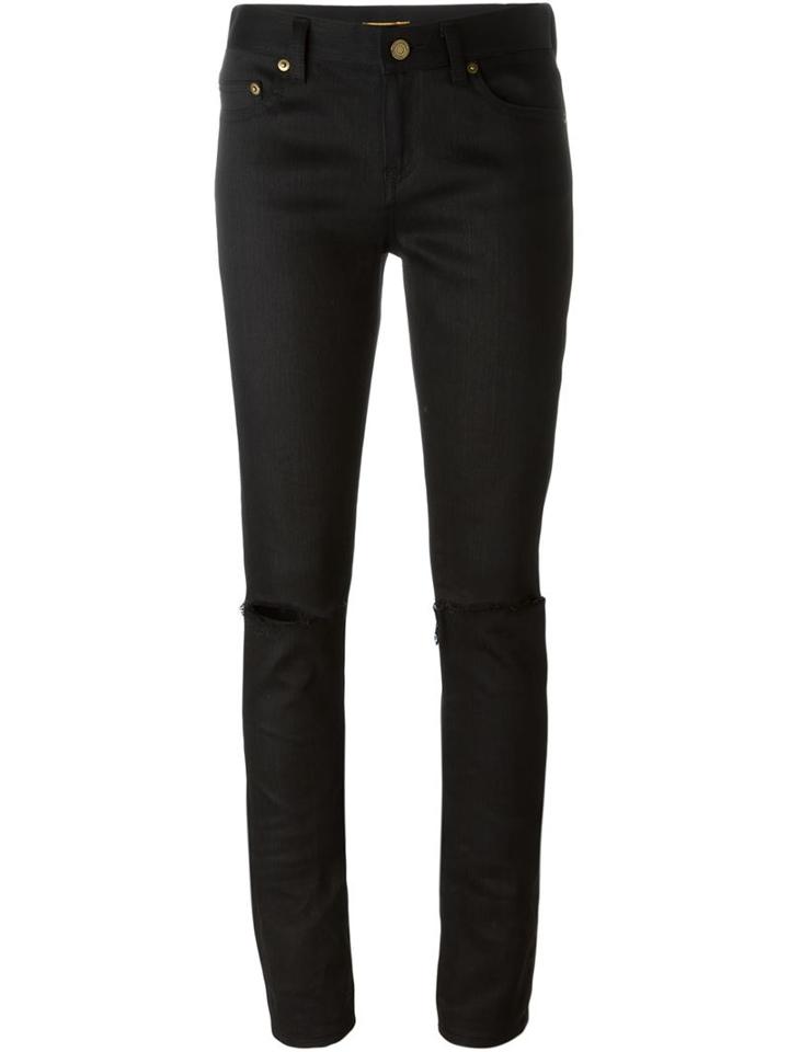 Saint Laurent Ripped Skinny Jeans, Women's, Size: 26, Black, Cotton/spandex/elastane