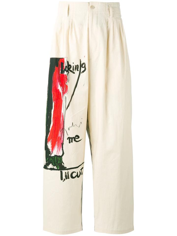 Yohji Yamamoto Women Print Loose-fit Trousers, Men's, Size: 3, Nude/neutrals, Cotton