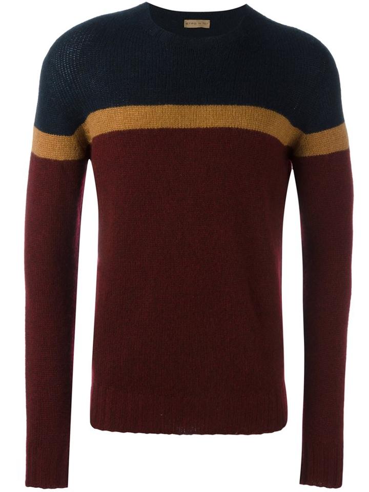 Etro Cashmere Colour Block Pullover, Men's, Size: Large, Red, Cashmere
