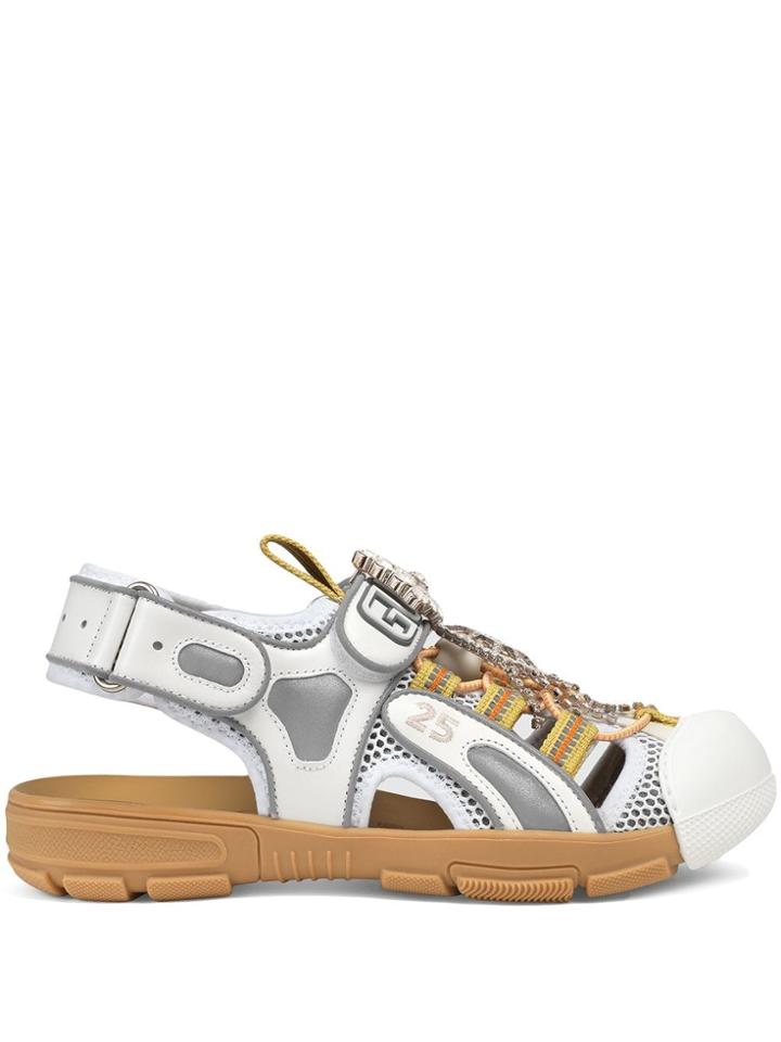 Gucci Embellished Mesh Hybrid Sandals - White
