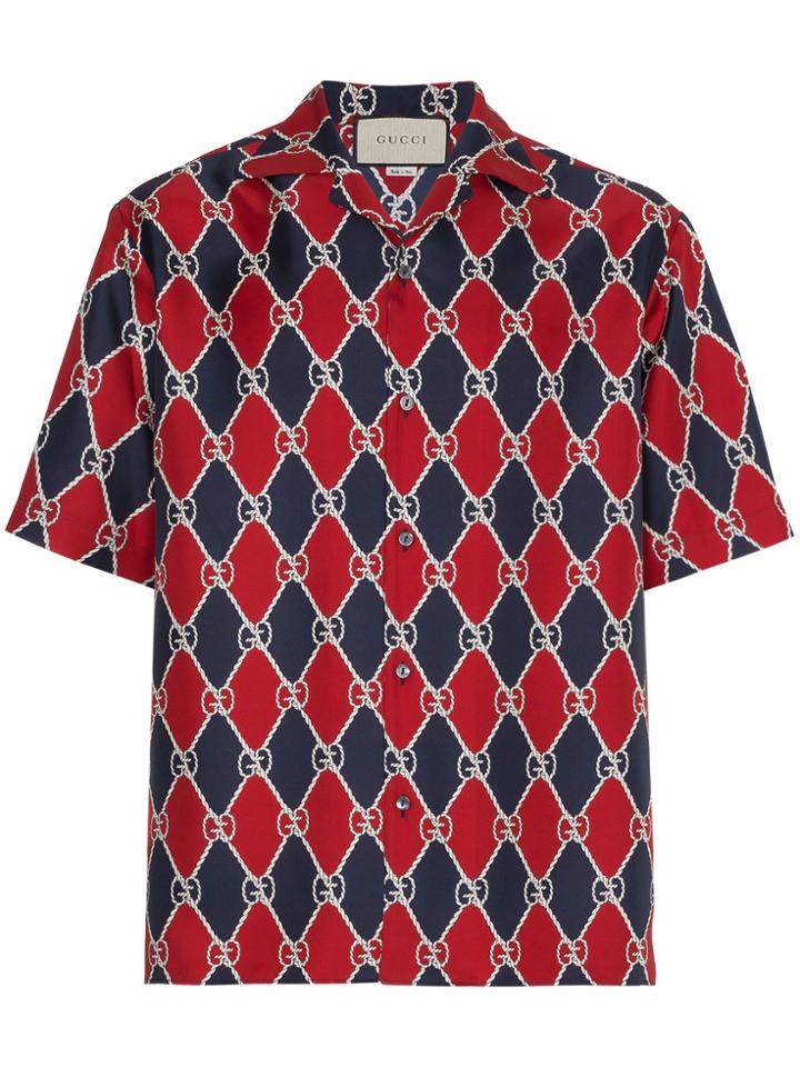 Gucci Silk Logo Bowling Shirt - Blue