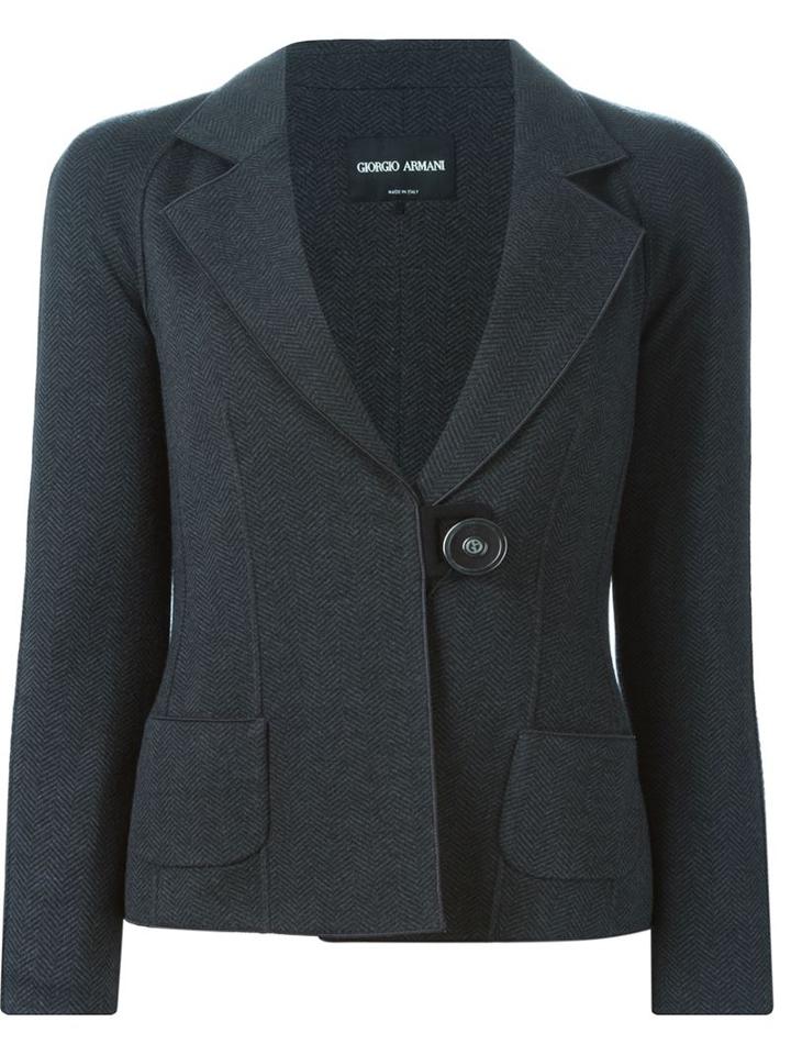 Giorgio Armani Herringbone Blazer, Women's, Size: 46, Grey, Silk/virgin Wool