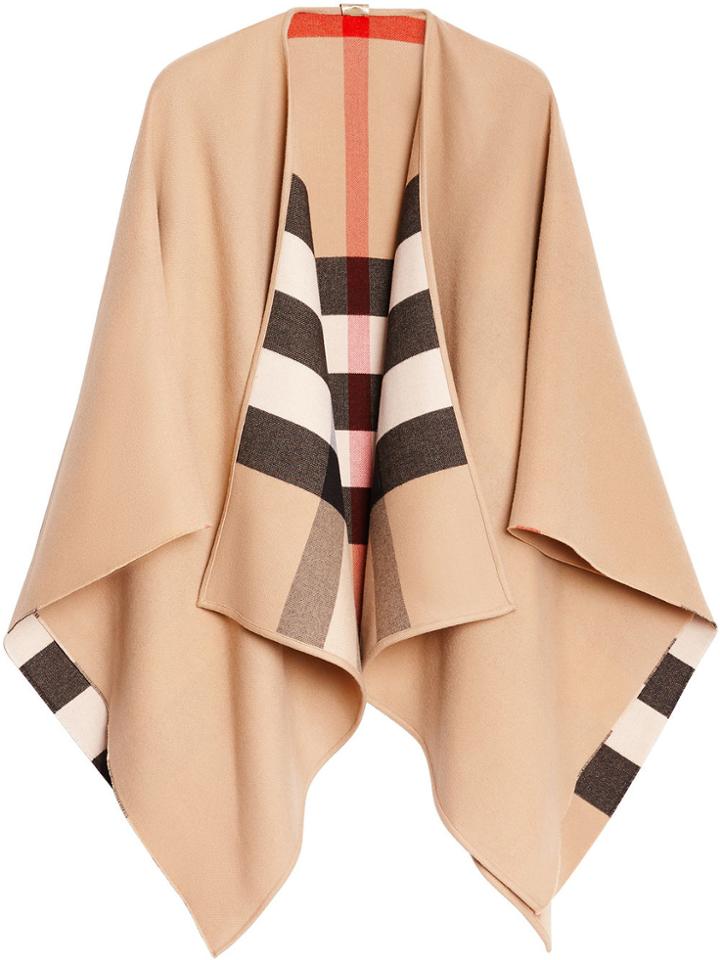 Burberry Reversible Check Merino Wool Poncho - Brown