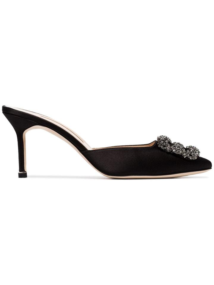 Manolo Blahnik Hangisi 70 Satin Mules - Black