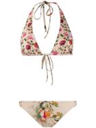 Alberta Ferretti Reversible Floral Print Halterneck Bikini - Neutrals