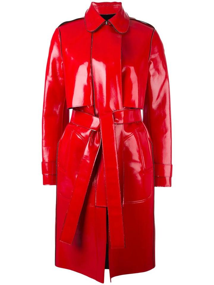 Carven Vinyl Trench Coat, Women's, Size: 34, Red, Viscose/polyurethane/polyester/acetate