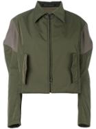 Yohji Yamamoto Puff Sleeve Contrast Cropped Jacket, Women's, Size: 2, Green, Polyester/acrylic/wool