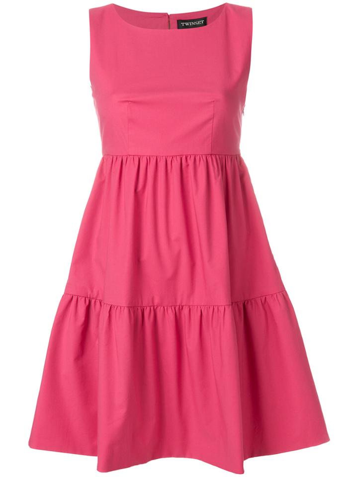 Twin-set Panelled Flared Dress - Pink & Purple
