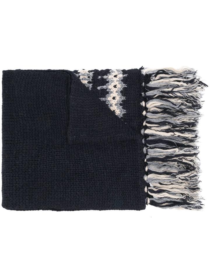 Semicouture Patterned Stripes Scarf - Blue