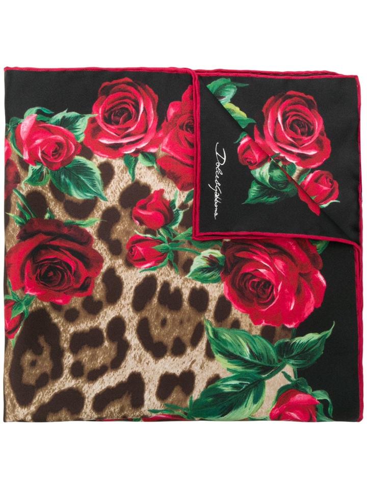 Dolce & Gabbana Leopard Rose Print Square Scarf - Brown