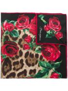 Dolce & Gabbana Leopard Rose Print Square Scarf - Brown