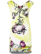 Versace Collection - Floral Print V-neck Dress - Women - Cotton/spandex/elastane/viscose - 42, Yellow, Cotton/spandex/elastane/viscose