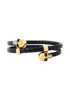 Alexander Mcqueen Leather-wrapped Skull Bangle, Men's, Black