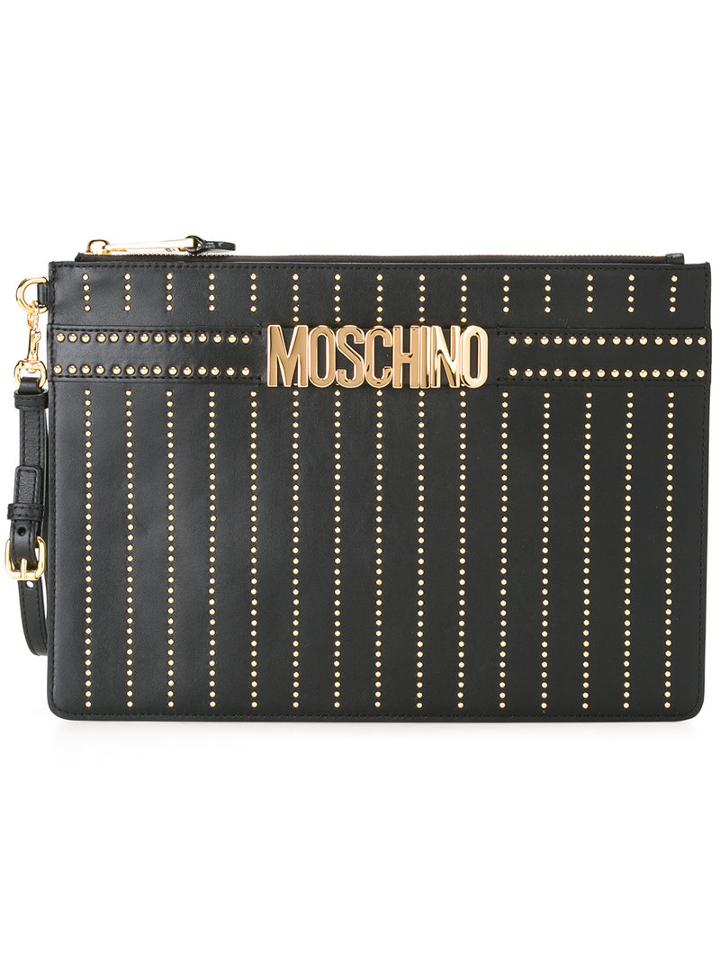 Moschino Logo Strap Clutch, Women's, Black, Leather/metal
