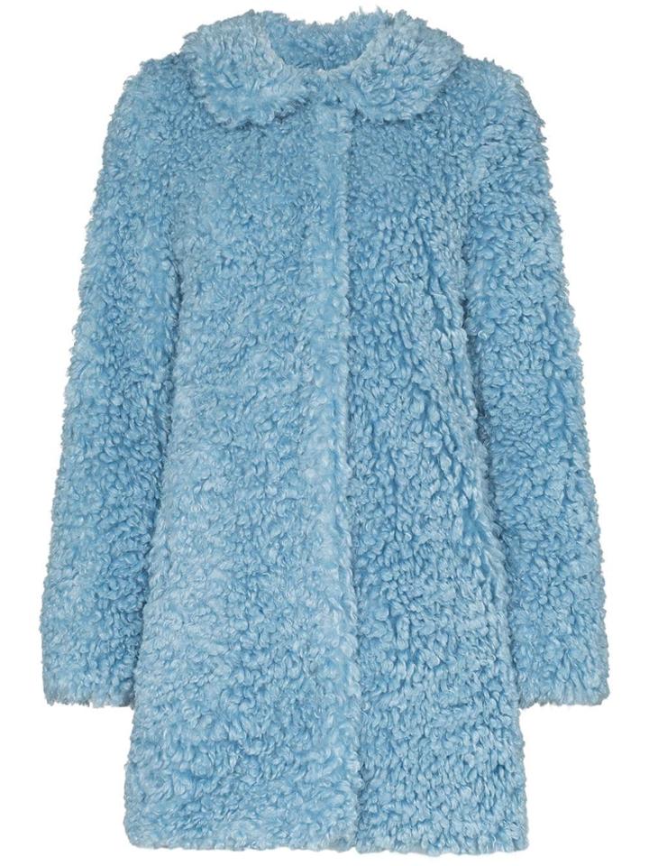 Hvn Wide Collar Textured Coat - Blue