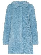 Hvn Wide Collar Textured Coat - Blue