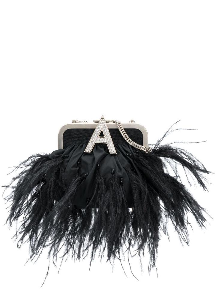 Attico Feather Embellished Clutch Bag - Black