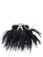 Attico Feather Embellished Clutch Bag - Black
