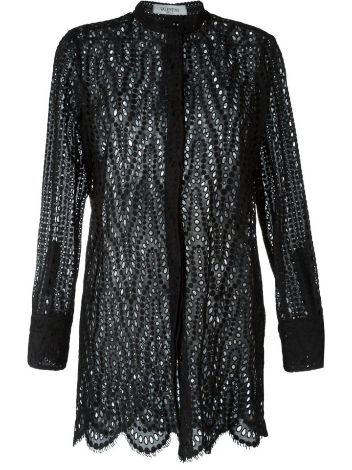 Valentino Broderie Anglaise Top, Women's, Size: 40, Black, Cotton/polyester