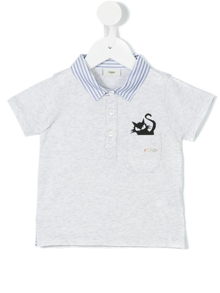 Fendi Kids - Striped Collar Polo Shirt - Kids - Cotton - 24 Mth, Grey