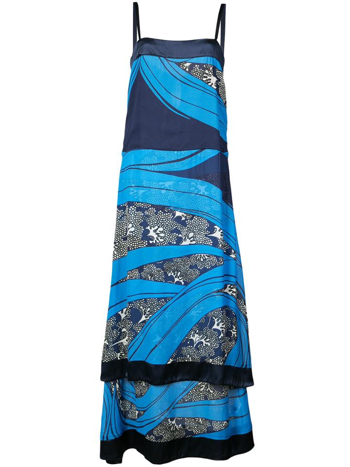 Warm Printed Layered Shift Dress - Blue
