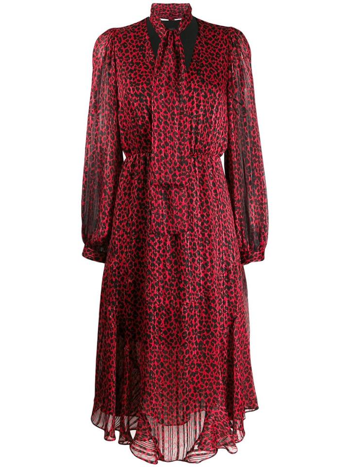 Pinko Leopard Print Plissé Dress - Red