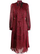 Pinko Leopard Print Plissé Dress - Red