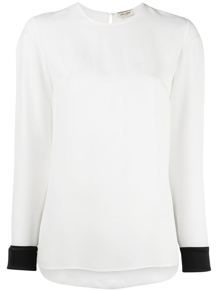 Saint Laurent Contrast Cuff Blouse - White