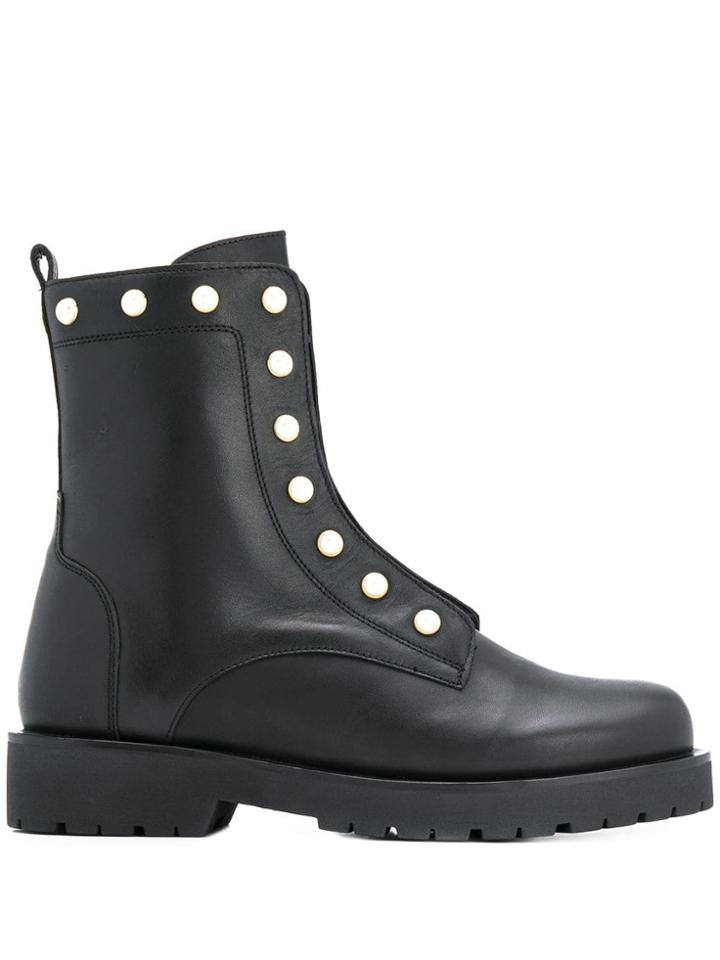 Twin-set Pearl Embellished Biker Boots - Black