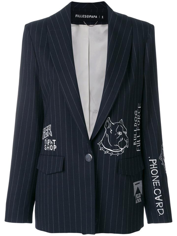 Filles A Papa Embroidered Pinstriped Blazer - Blue