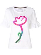 Ps By Paul Smith Flower Print Frill Sleeve Tee - White