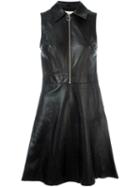 Michael Michael Kors Front Zip Flared Dress, Women's, Size: Large, Black, Sheep Skin/shearling/polyester