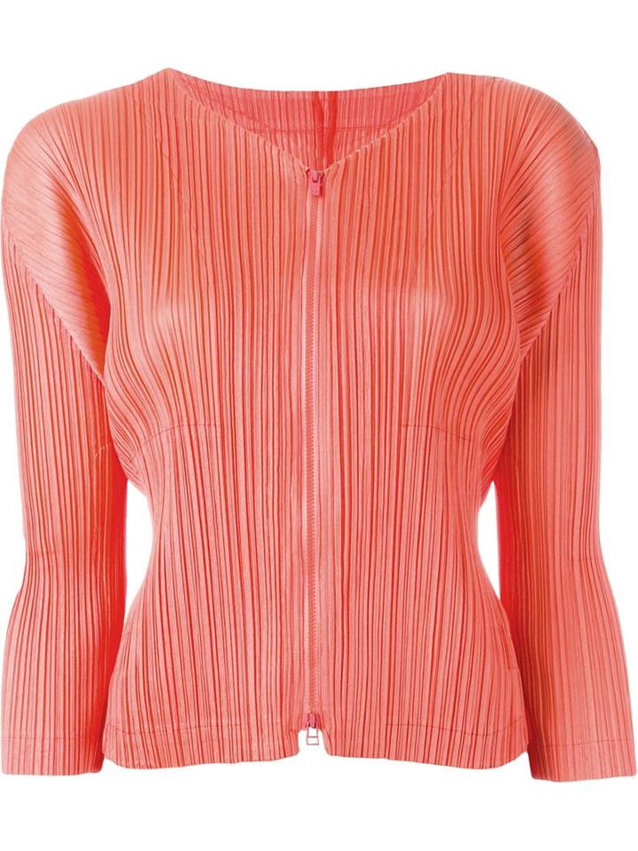 Pleats Please By Issey Miyake Pleated Zip Jacket, Women's, Size: 4, Yellow/orange, Polyester