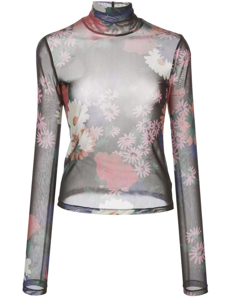 Staud Mick Floral-print Sheer Blouse - Black