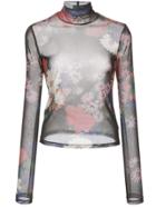 Staud Mick Floral-print Sheer Blouse - Black