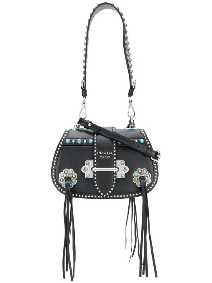 Prada Fringed Saddle Shoulder Bag - Black