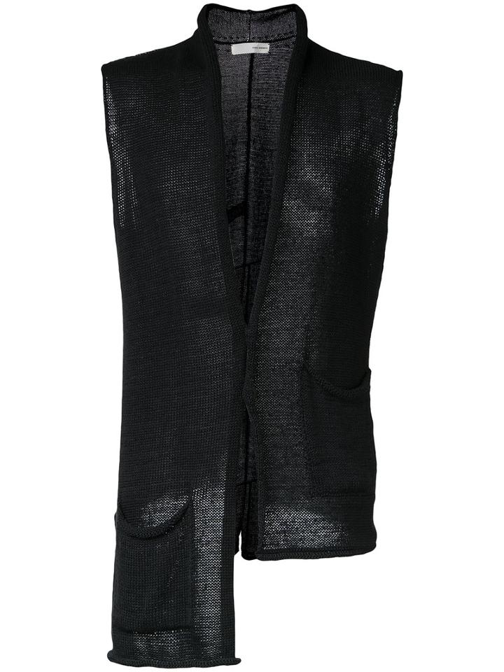 Isabel Benenato Asymmetric Knitted Gilet, Men's, Size: Small, Black, Cotton