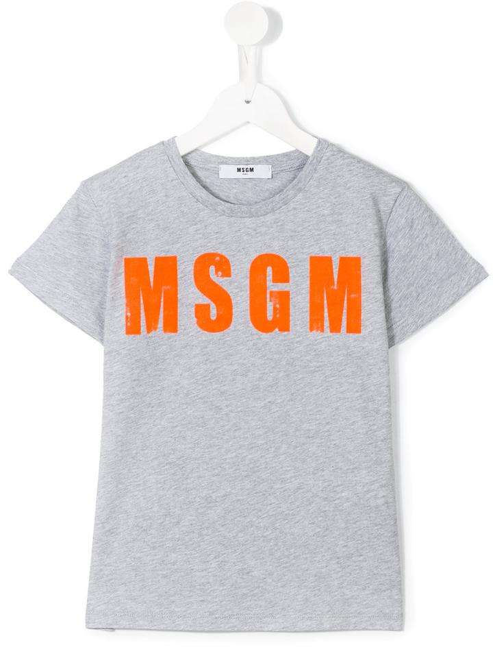 Msgm Kids Logo Print T-shirt, Boy's, Size: 8 Yrs, Grey