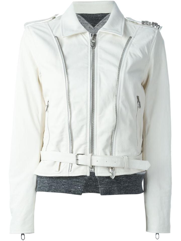 Golden Goose Deluxe Brand Biker Jacket, Women's, Size: Small, White, Leather/cotton/viscose