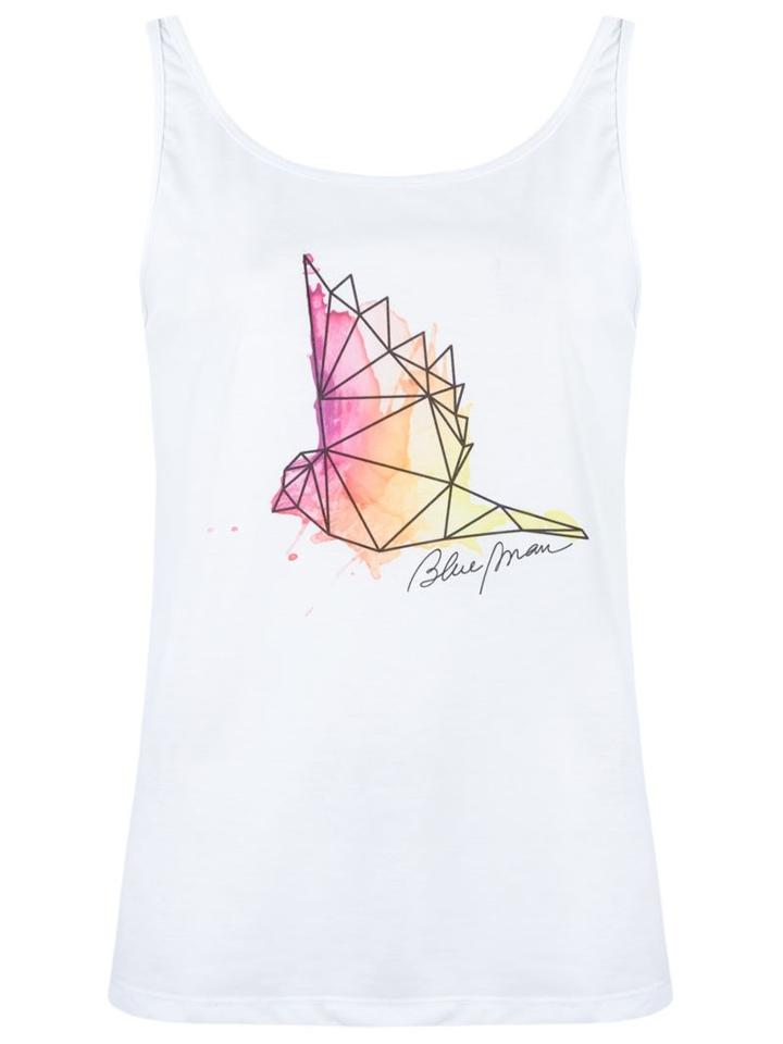Blue Man Front Print Tank Top, Women's, Size: Medium, White, Polyester