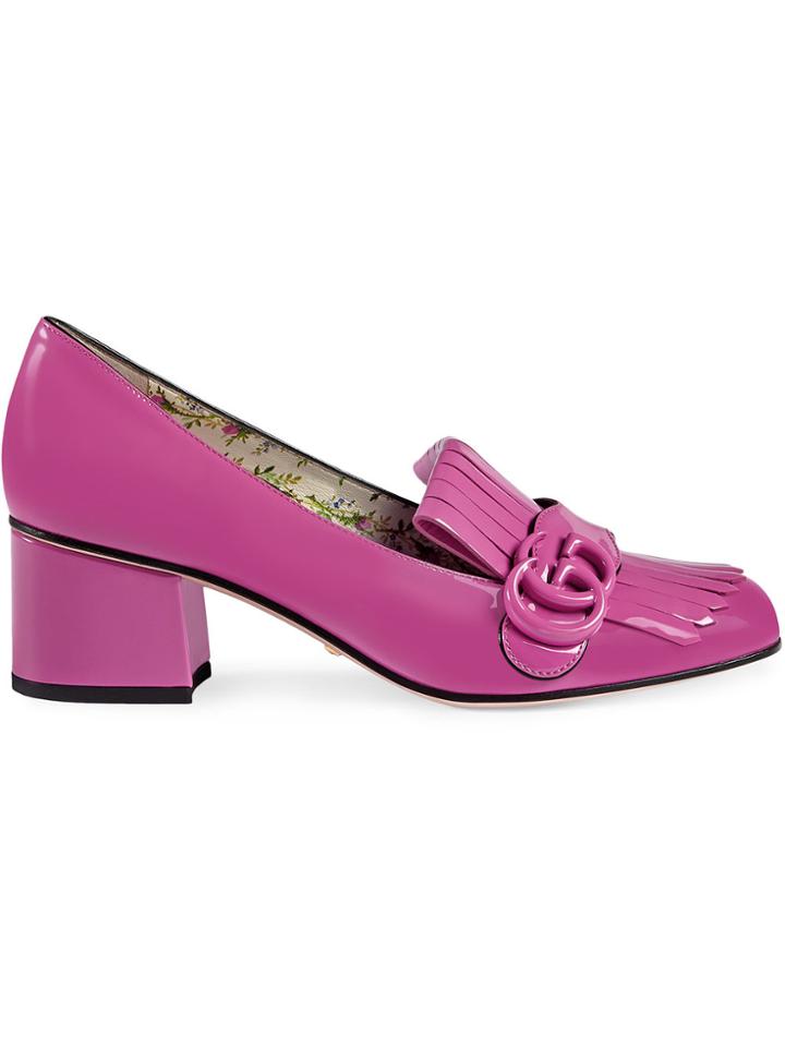 Gucci Marmont Patent Leather Mid Heel Pump - Pink & Purple