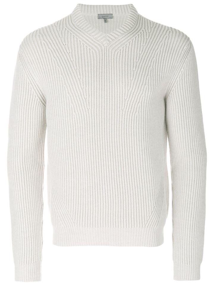 Lanvin Ribbed V-neck Jumper - Nude & Neutrals