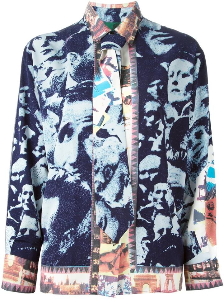 Jean Paul Gaultier Vintage Printed Shirt With Matching Tie - Blue