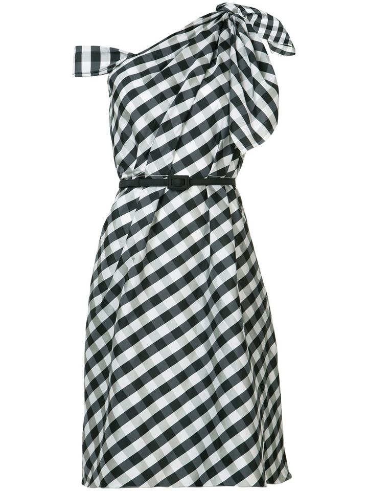 Carolina Herrera Plaid Taffeta One Shoulder Dress, Women's, Size: 12, Black, Polyester/silk