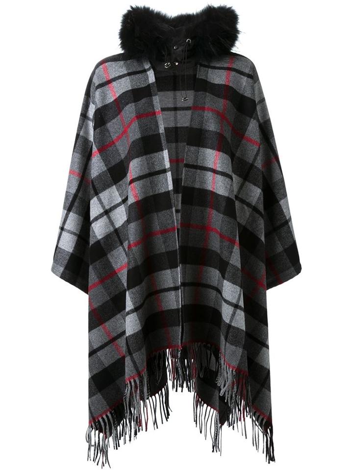 P.a.r.o.s.h. Removable Hood Checked Fringed Cape