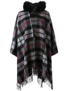 P.a.r.o.s.h. Removable Hood Checked Fringed Cape