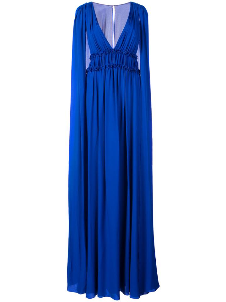Marchesa Notte Georgette Cape Gown - Blue