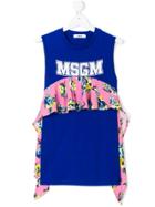 Msgm Kids Teen Ruffle-trim Logo Print T-shirt - Blue