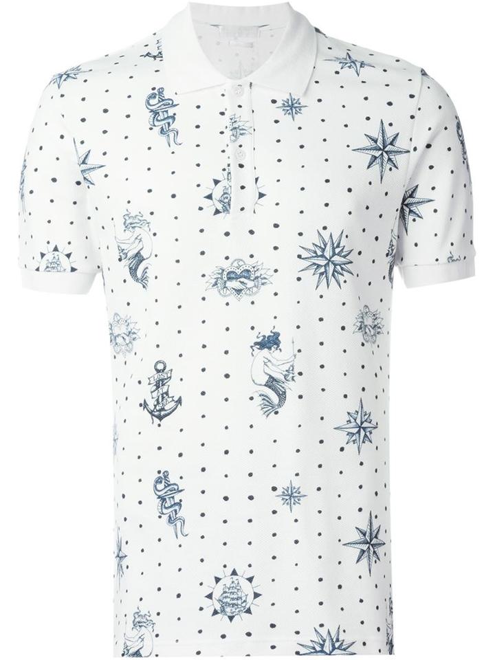 Alexander Mcqueen Tattoo Print Polo Shirt, Men's, Size: Medium, White, Cotton